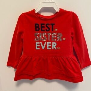 Carter's Baby Girl "Best Sister Ever" Long Sleeve Ruffle T-Shirt Size 9 Months